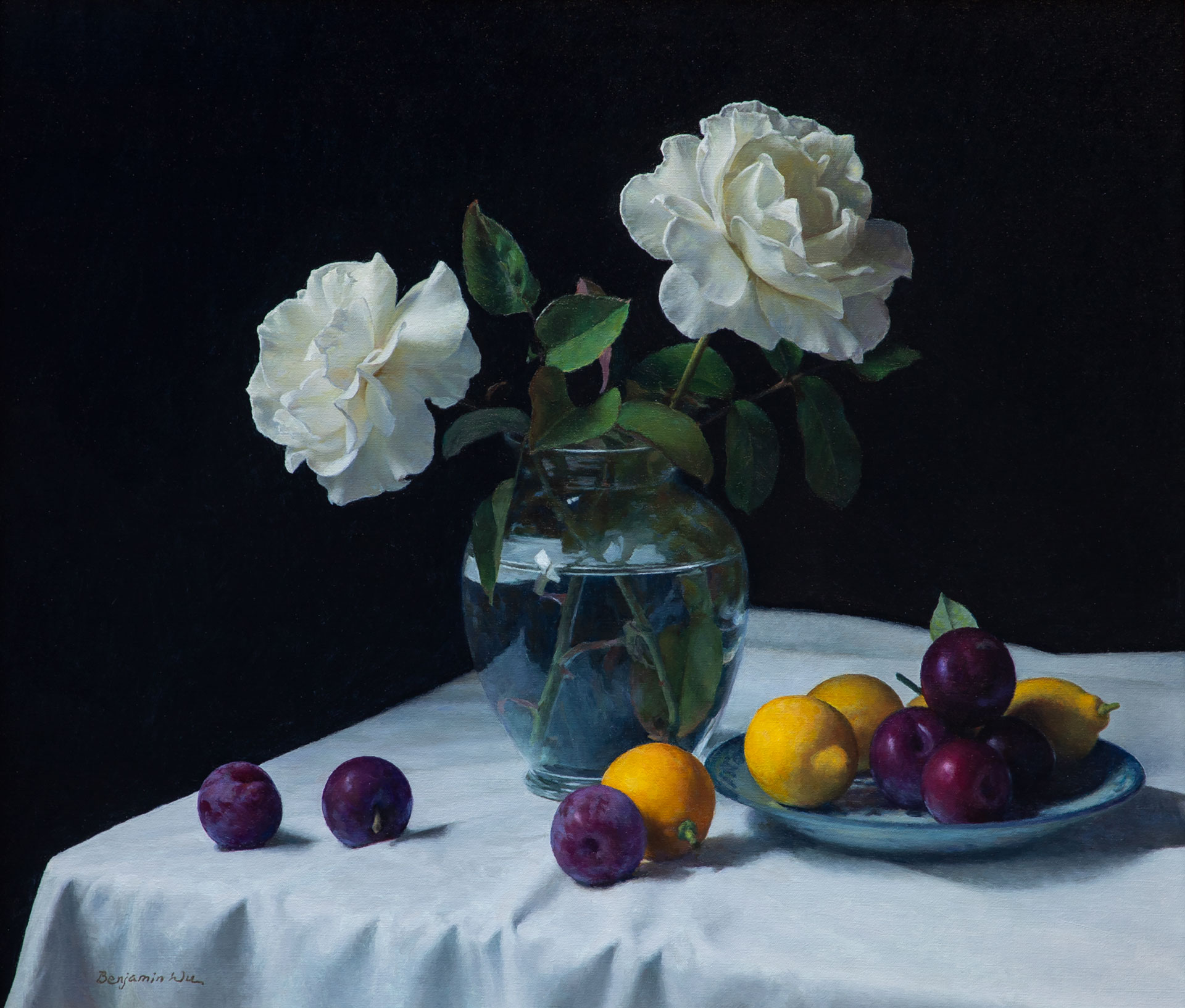 White Roses with Lemons and Plums
